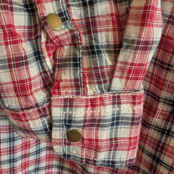 Zara Pearl Embellished Gingham Check Snap Front Western Collared Shirt Large - Picture 6 of 8